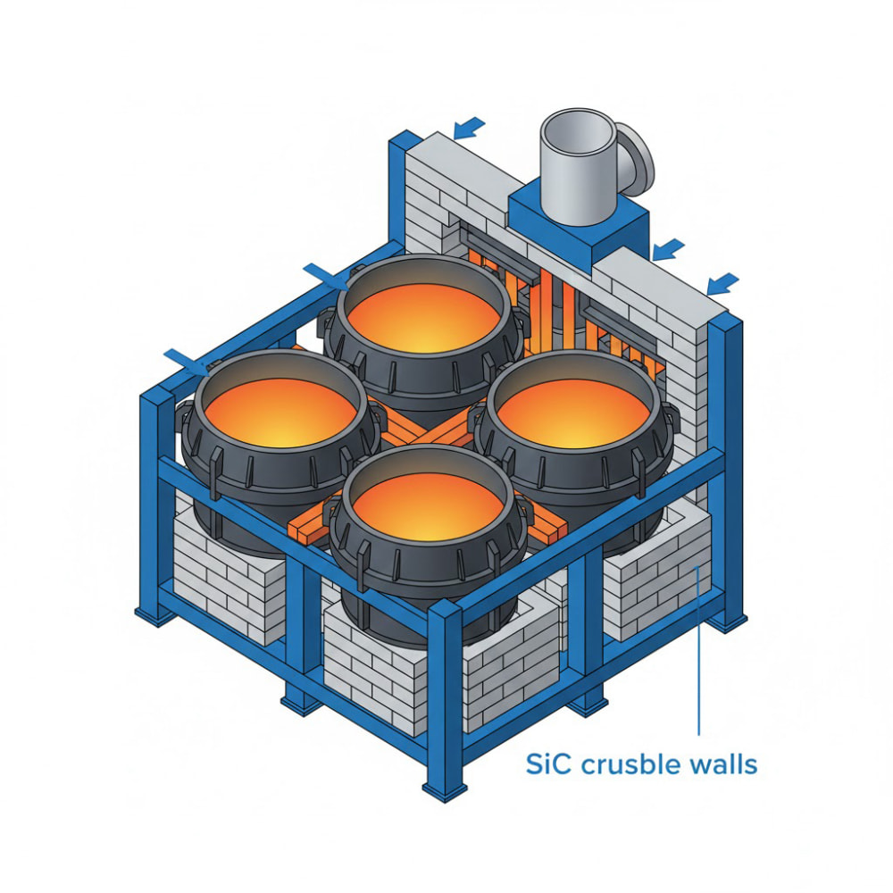 silicon carbide crucibles for non-ferrous metal melting furnaces